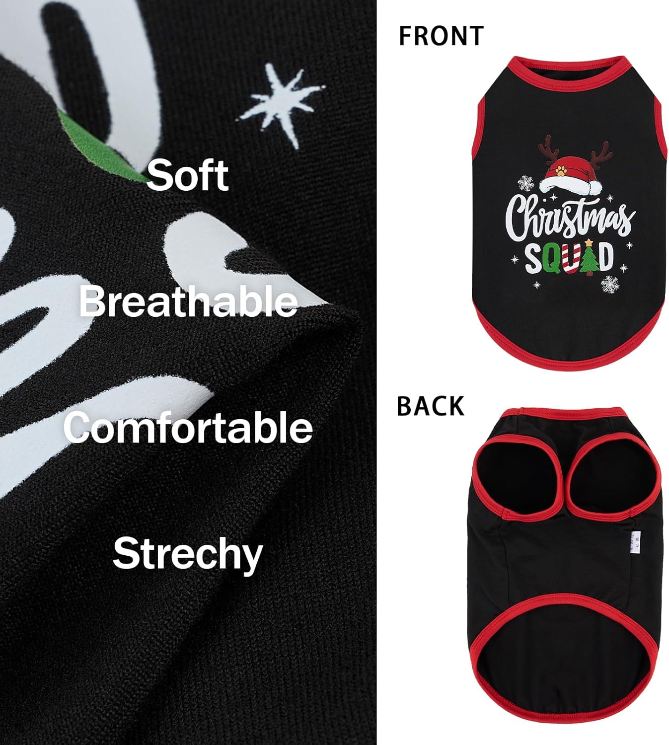 XPUDAC 4 Pack Christmas Dog Shirts Doggy Sleeveless Vest for Small Medium Large Dogs Boy Girl Xmas Puppy Tank Top Tee Shirts Pet Outfit Costume Cat Apparel, Red, Green, Black, 5XL