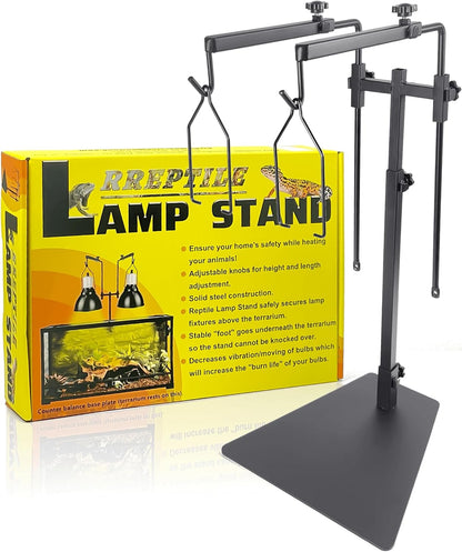 Dual Reptile Heat Lamp Stand for Light Fixtures - Adjustable Height 14.4"-36.2" Metal Holder - Floor Light Stand for Terrarium & Tank - Heating Light Bracket for Fixing Reptile Lamp Fixtures
