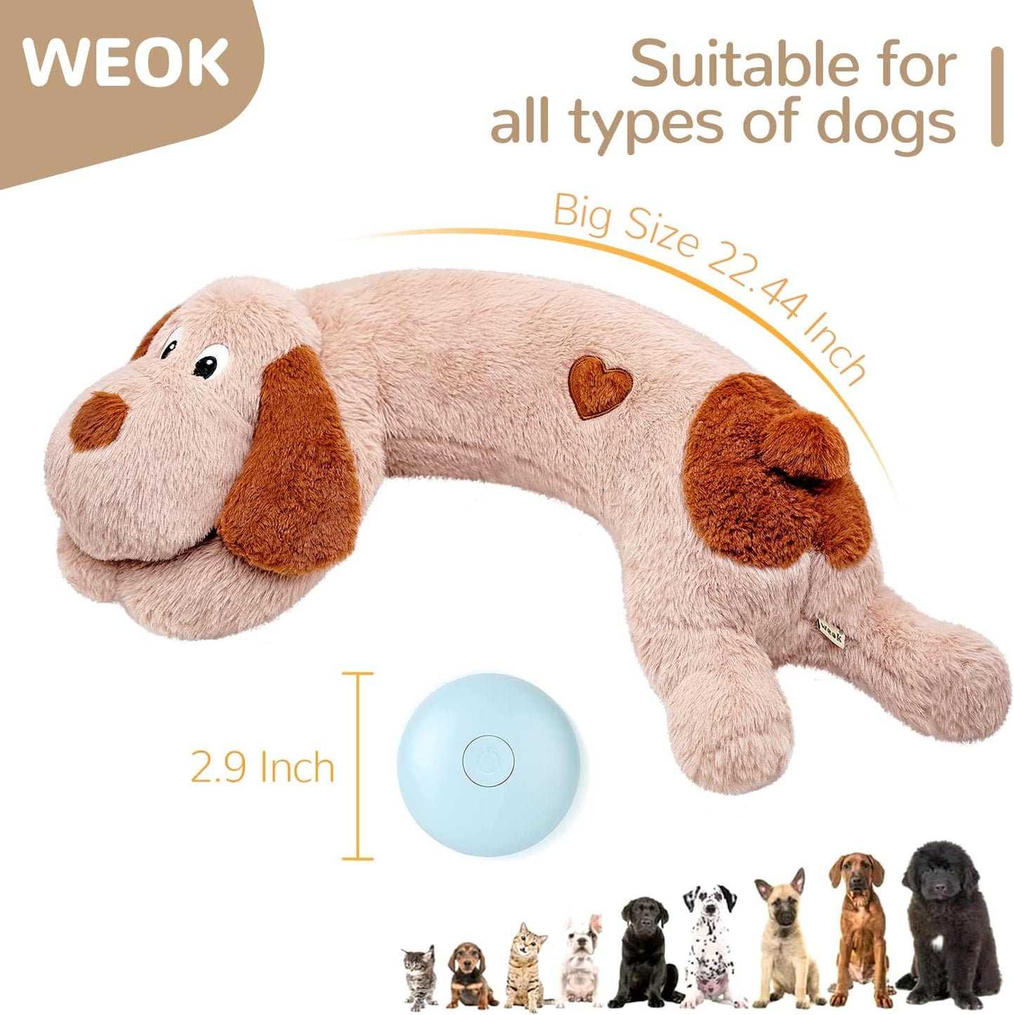 Puppy Heartbeat Toy, Dog Heartbeat Toy for Separation Anxiety Relief, Puppy Toy with Heartbeat Stuffed Animal Anxiety Calming Behavioral Aid Plush Toy for Dogs Cats Pets (Brown +)