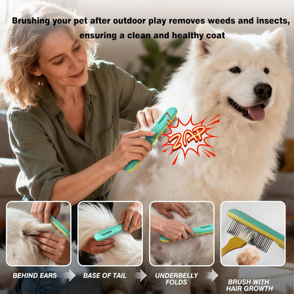 Professional 3-Row Tick & Flea Comb for Dogs & Cats - Stainless Steel Teeth with Negative Ion Anti-Static | Detangling Grooming Tool for Poodles, Shih Tzus & Long Haired Pets