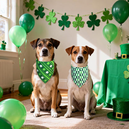 St. Patrick’s Day Bandanas 2-Pack - Reversible Leprechaun Hats Shamrock Scarf for Medium to Large Dogs, Green & White Costume Accessories for Irish Gift