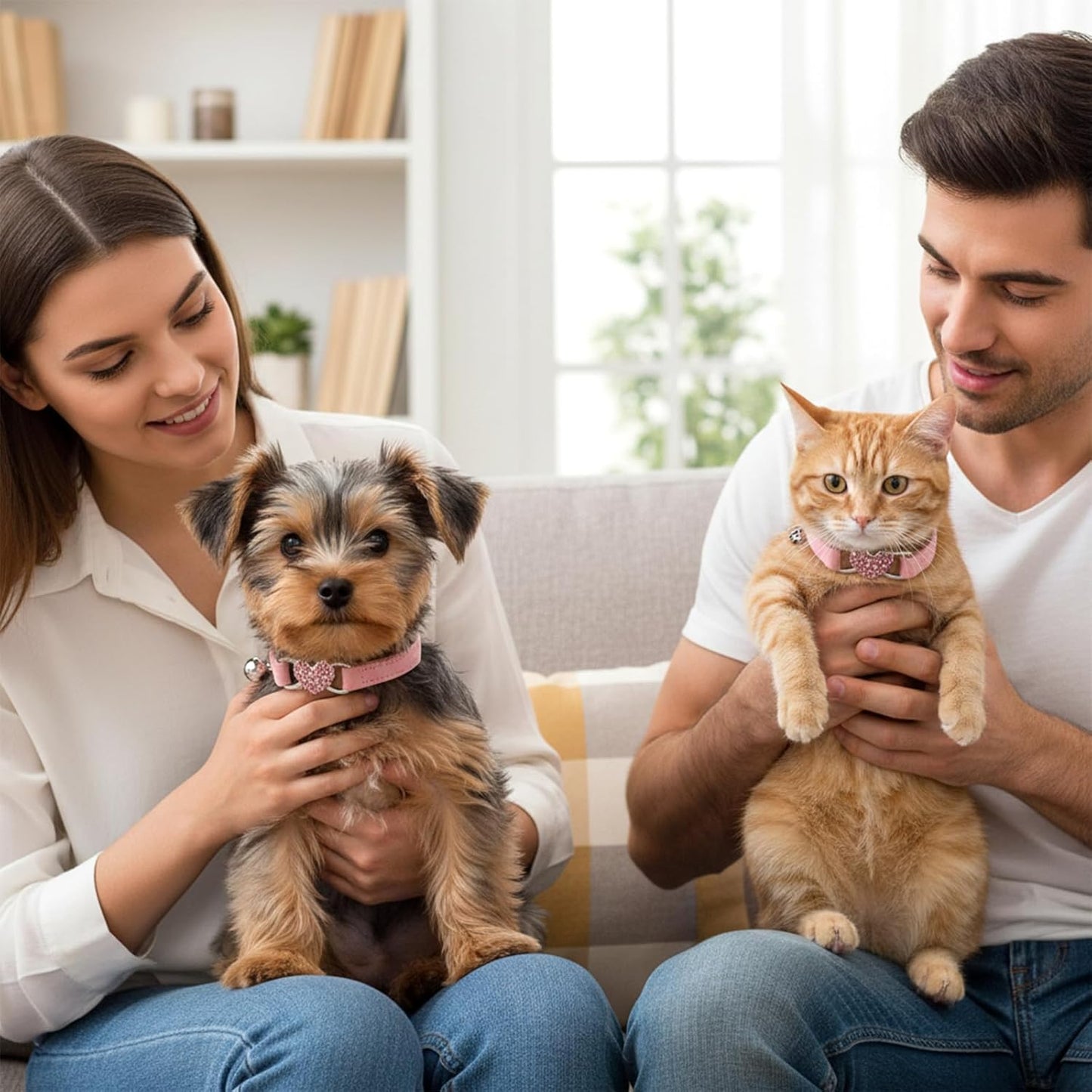 Adjustable Cat Collar, Cat Collars for Girl Cats, Bling Rhinestone Heart,Pink Cats Collar, Pink Puppy Collars with Bell, 8-11 Inches