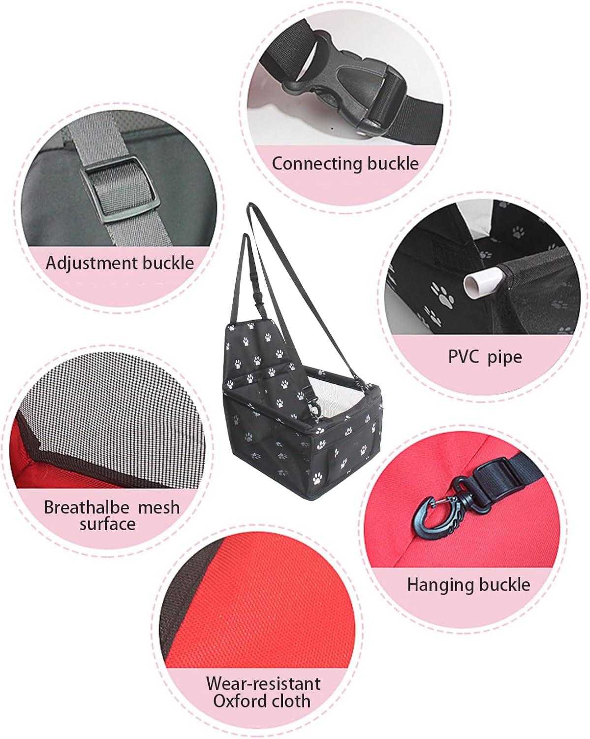 Small Dog Car Seat，Comfortable Front and Back seat pet beds, Portable Foldable seat, Breathable PVC Frame, Includes seat Belt, fits Small Dogs/Cats Weighing up to 15 pounds (Red, L)