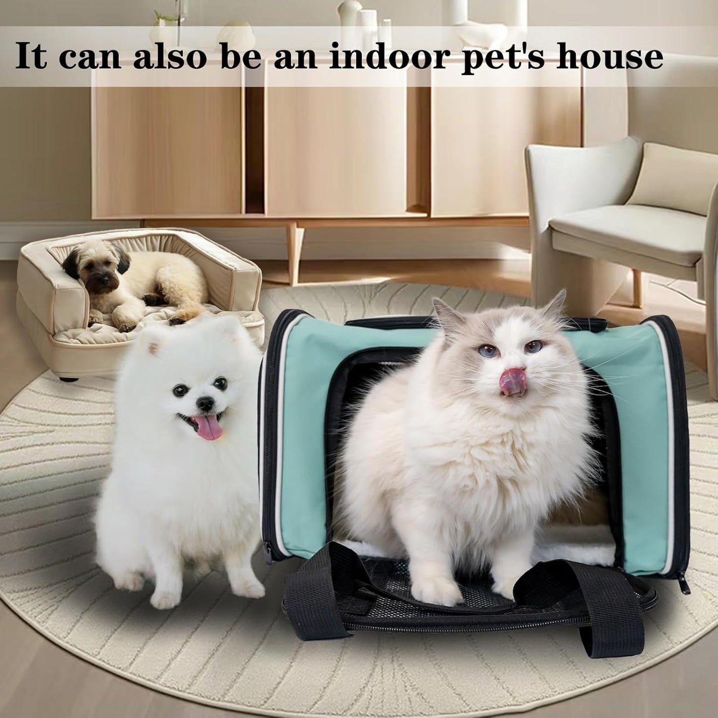 Cat, Dog Carrier for Small Medium Pet Carriers Up to15Lbs, Cats Carrier Soft- Sided Puppy Dogs Bag Portable Foldable Airline Approved Carrier Travel (Green 18 * 11 * 11)