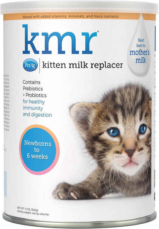 PetAg KMR Kitten Milk Replacer Powder - 12 oz - Powdered Kitten Formula with Prebiotics, Probiotics & Vitamins for Kittens Newborn to Six Weeks Old - Easy to Digest