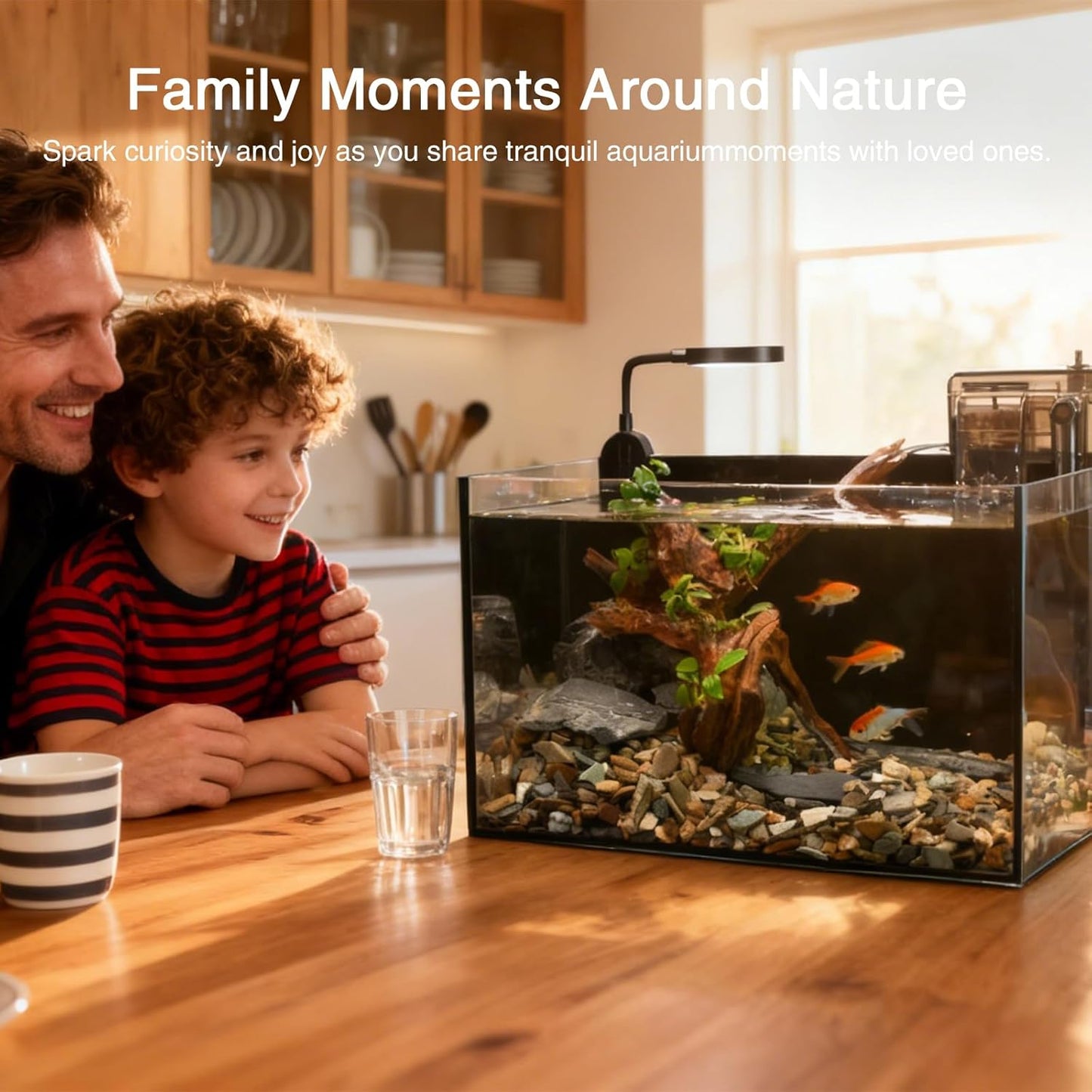 Nano Nature Aquarium Kit,Clear Glass Desktop Fish Tank with with Waterfall Filter and Light for Beginners and Children to Keep Betta Fish, Goldfish, Shrimp, and Aquatic Plants (Black, 2.8 Gallon)