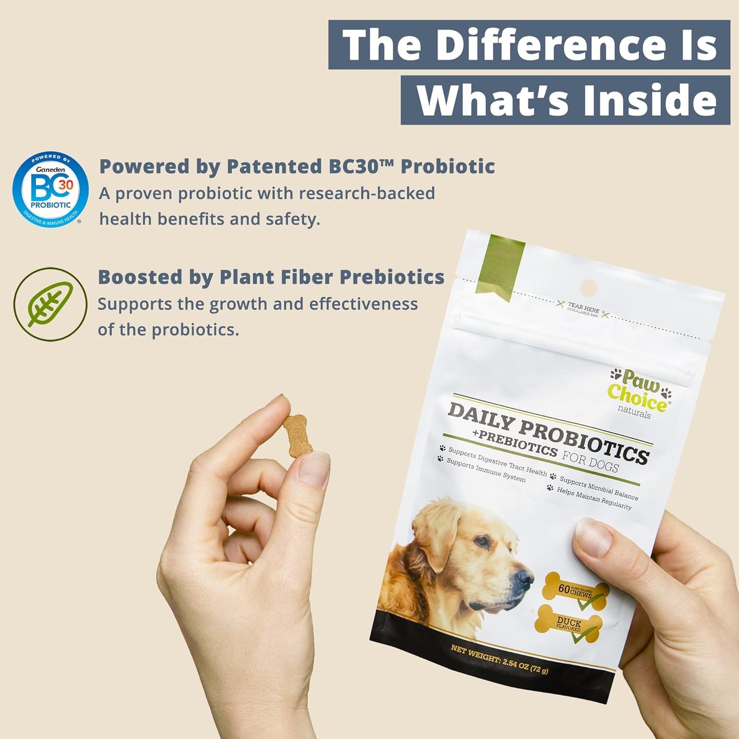 Paw Choice Probiotics for Dogs with Prebiotics - Daily Chews for Gut Health, Digestion, Regularity, and Immune Support - Natural Supplement Treat Made in USA