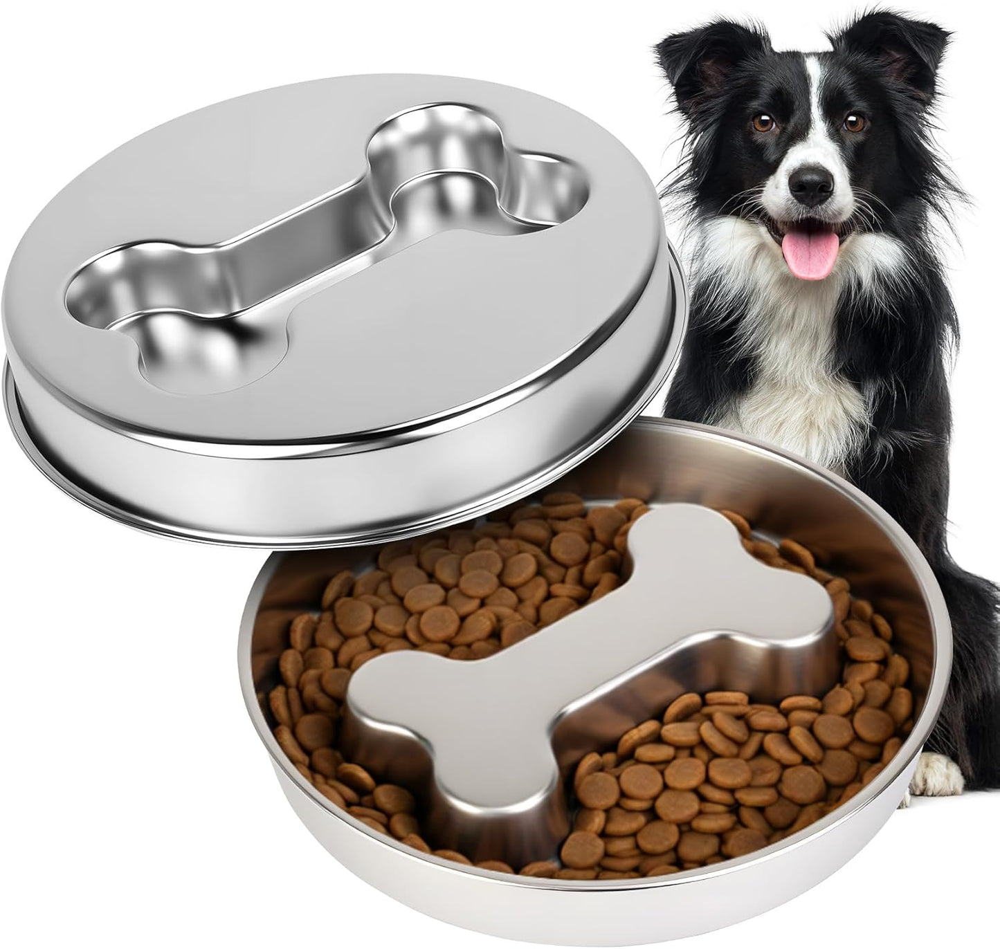 Slow Feeder Dog Bowls, 5 Cups Stainless Steel Metal Slow Feeder for Medium & Big Dogs, Pet Bowl for Fast Eaters, Slows Down Eating, Dishwasher Safe, Anti-Gulping Dog Bowl (2PCS)