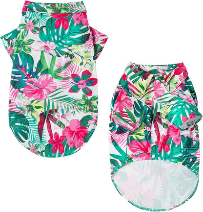 Dog Shirt, Hawaiian Summer Colorful Printed Pet Clothing Breathable and Cool Beach Style Big Dog Boy and Girl Shirt (4X Large, Flower)