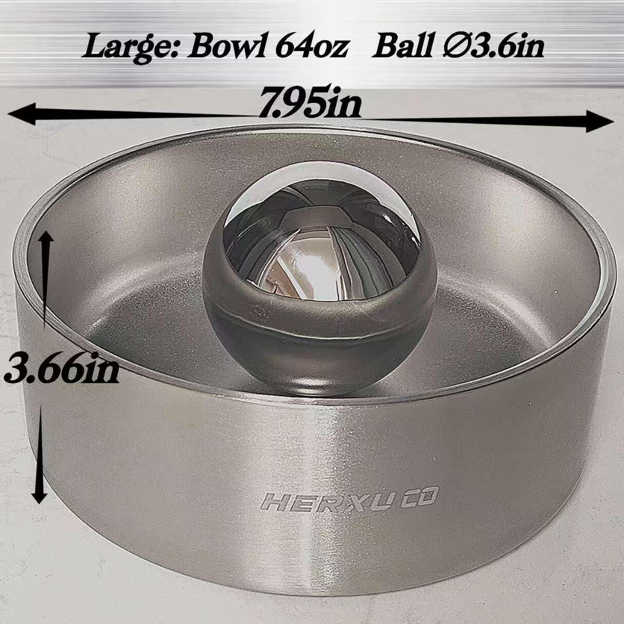Stainless Steel Dog Slow Feeder Set – 2-in-1 Pet Bowl 64oz & Slow Feeder Ball 3.6in – Spherical Design Slows Eating & Use Separately or Together (Large)