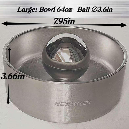 Stainless Steel Dog Slow Feeder Set – 2-in-1 Pet Bowl 64oz & Slow Feeder Ball 3.6in – Spherical Design Slows Eating & Use Separately or Together (Large)
