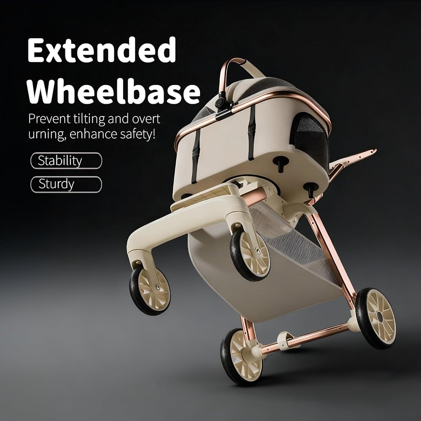 All-Terrain Pet Stroller for Small Medium Dogs & Cats, 30 lbs Capacity - Portable Carrier with One-Touch Brake, Lightweight Foldable Design & Shock Absorption Wheels,Black