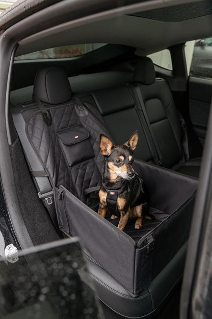 Trixie Lite Dog Car Seat 17.7 × 9.4 × 17.7 in – Foldable Booster with Safety Tether, Side Pocket & Fold-Down Panels – Travel Bed for Small Dogs with Water-Resistant Fabric