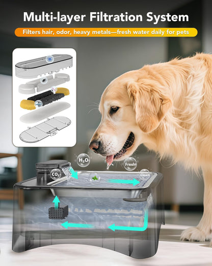 UPSKY Slow Feeder Dog Bowl，2.25Gal Elevated Dogs Water Fountain, 4 Heights Adjustable Pet Fountain for All Dog Sizes