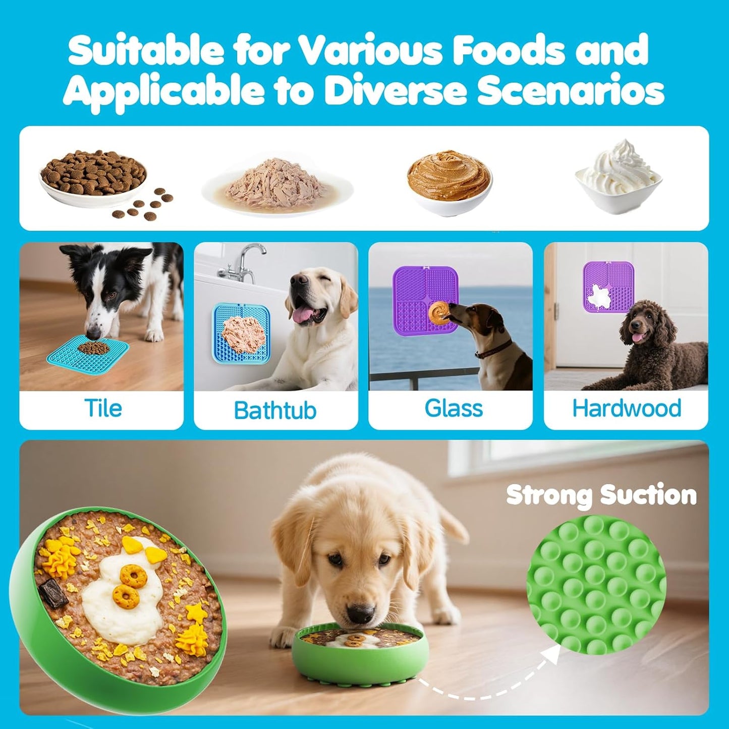 LUKITO Lick Mat, Ball & Bowl with Peanut Butter, Frozen Treat Puzzle Dispenser for Anxiety Relief, Reduce Boredom, Perfect for Bathing Grooming (6 in 1)