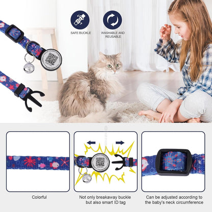 Nylon Breakaway Cat Collar QR Code with Air Tag Holder - Reusable Adjustable Pet ID Tag with Bell for Easy Tracking & Identification Hypoallergenic Cotton Safety Collar (Off-White)