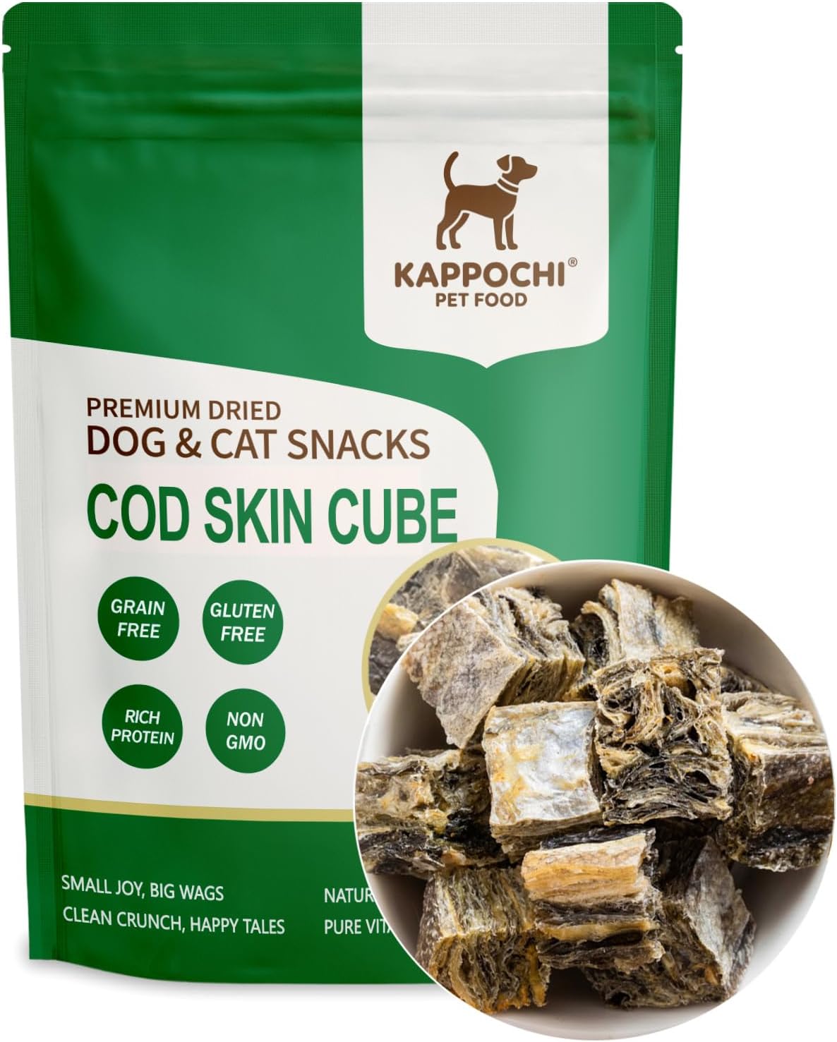 Freeze Dried Cod Skin Cube Dog Treats, Cat Treats, Rich in Omega-3, 3.5 Ounce (100.0g), Single Ingredient, High Protein Chew Snacks, Natural & Raw, No Additives, Grain Free, Gluten Free