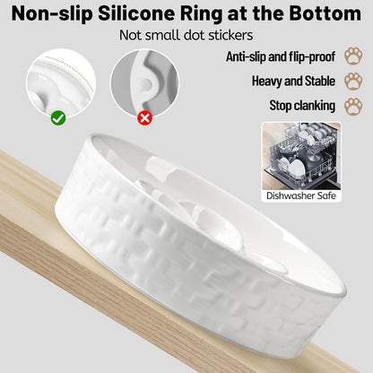 Slow Feeder Dog Bowls, Non Slip Ceramic Dog Bowl with Silicone Base, Slow Eating and Water Drinking Bowls, Heavy Food Bowl for Medium and Large Breed(White, 8")