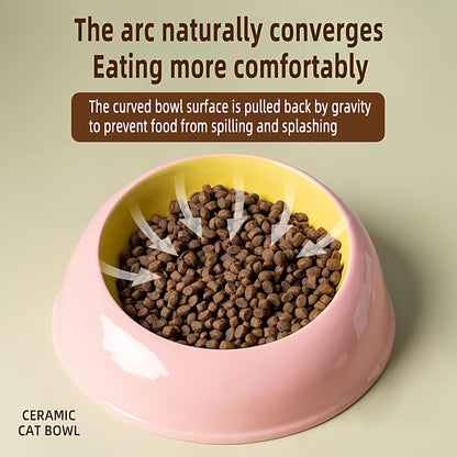 15° Inclined Cat Bowl Optimal Neck Support, Effortless Eating 6.89-Inch Wide and 2.05-Inch Tall Saucer with 7.04-Ounce Capacity Pet Bowl for Cats and Small Dogs（Pink Blue）