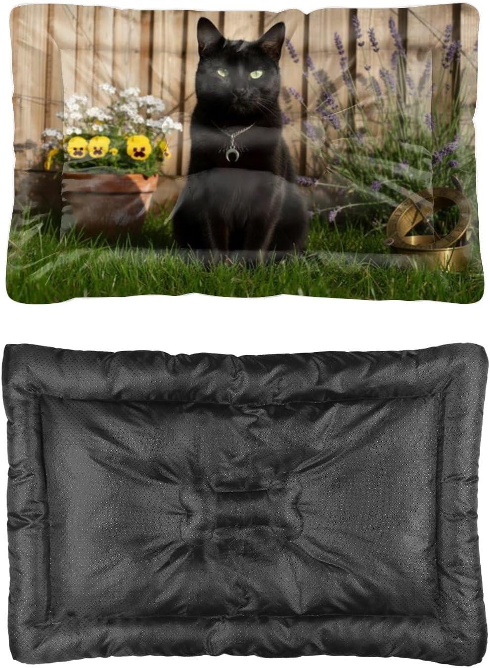Black Cat Garden Washable Dog Bed Small Furniture Dog Crate Mat Kennel Pads Crate Bed Washable Non-Slip Bedding Beds for Crates Mats for Cages Pet Cushion Indoor Outdoor 36X24 Inch