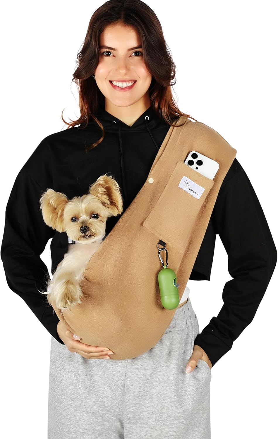 Dog Carrier Sling,Indoor Comfort Adjustable Cat Sling Carrier,with Front Pocket and Seat Belt Dog Carriers for Small Dogs Machine Washable,Suitable for Family Outdoor Use (Medium, Khaki)