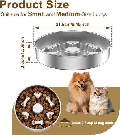 2 Pack Stainless Steel Slow Feed Dog Bowl, Dog Food Bowl Slow Feeder with Double-Sided Design and Nonslip Bottom, 2 Cups Metal Pet Food Bowl for Slows Down Eating for Medium Dogs, Dishwasher Safe