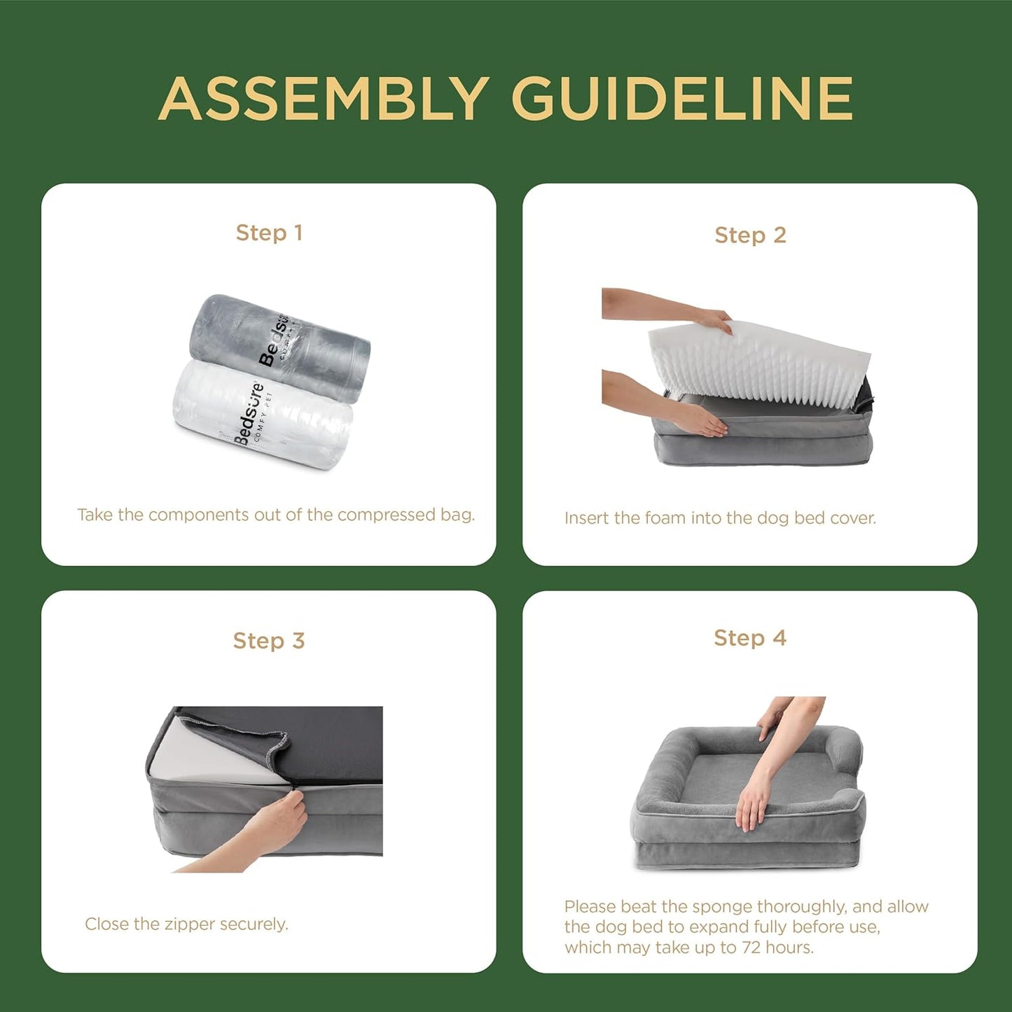 Bedsure Orthopedic Dog Beds Large Sized Dog - Washable Large Dog Cat Bed Waterproof, Comfort Dogs Couch Sofa with Washable Removable Cover, Pet Bed with Nonskid Bottom, Grey, 35"