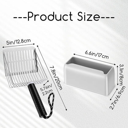 Cat Litter Scoop with Holder, Stainless Steel Cat Scooper with Holder Heavy Duty Durable Speed Sifter Washable Convenient Stand Easy Clean for All Litter Boxes