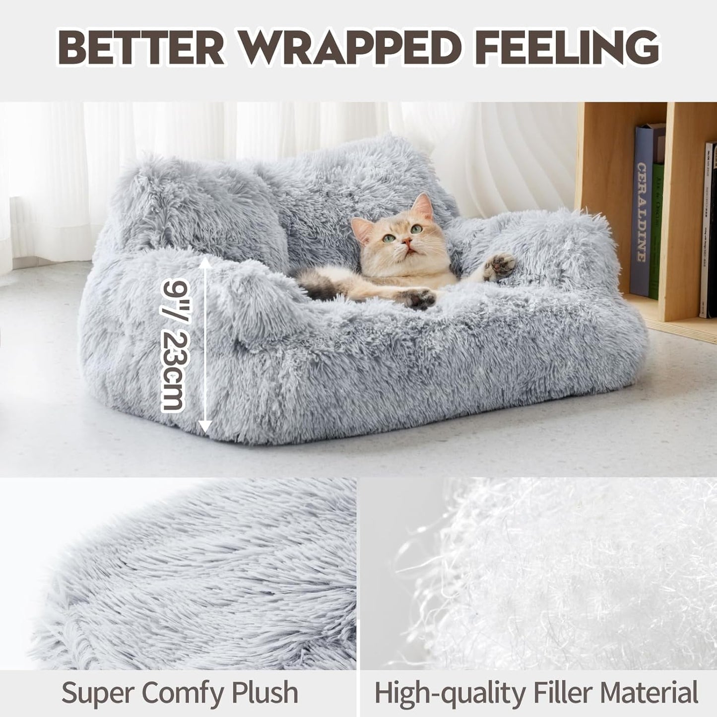 Mewoo Dog Couch, Small Dog Bed with Removable Washable Cover, Cute Cat Couch for Pets, Cat Beds for Indoor Cats with Anti-Slip Bottom (Grey)