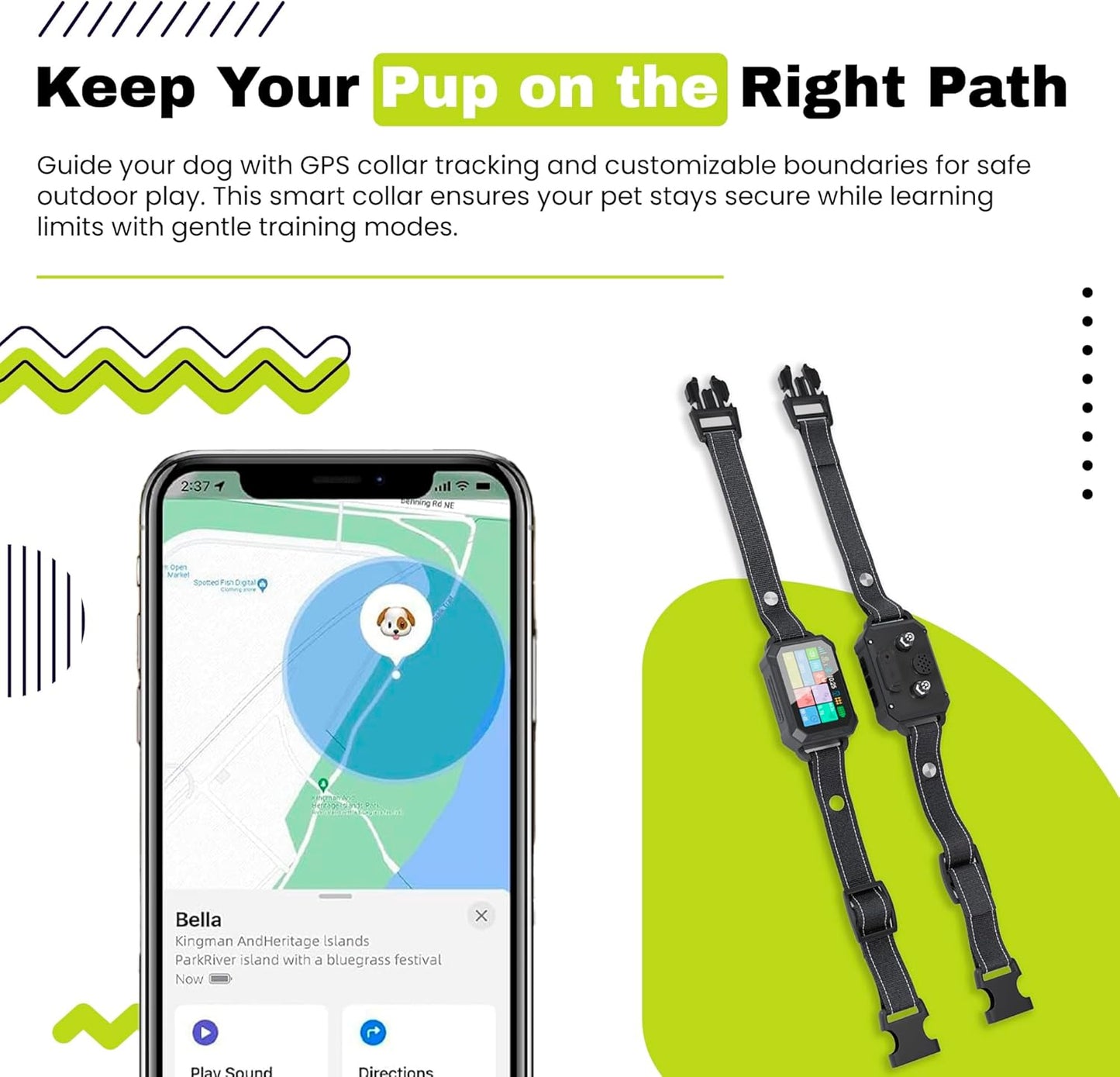 Customizable GPS Dog Collar Fence System, Waterproof LCD Collar & Safe Zone Radius up to 6998 ft – Wireless Dog Fence, Wireless Pet Collar & App-Controlled Dog Training Collar