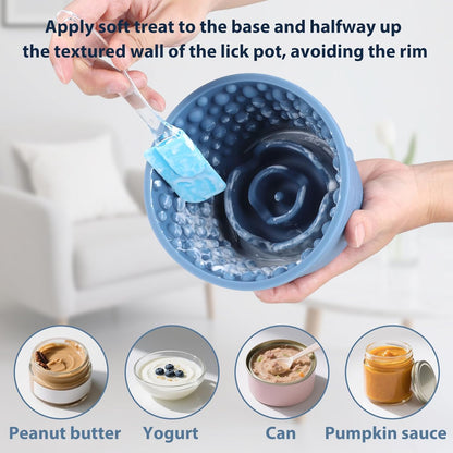 Dog Slow Feeder Lick Bowl - Non-Slip Licking Treat Dispenser for Small Medium Large Dogs, Promotes Anxiety Relief & Prevents Choking, Easy to Clean Feeding Bowl (Dark Blue, L)