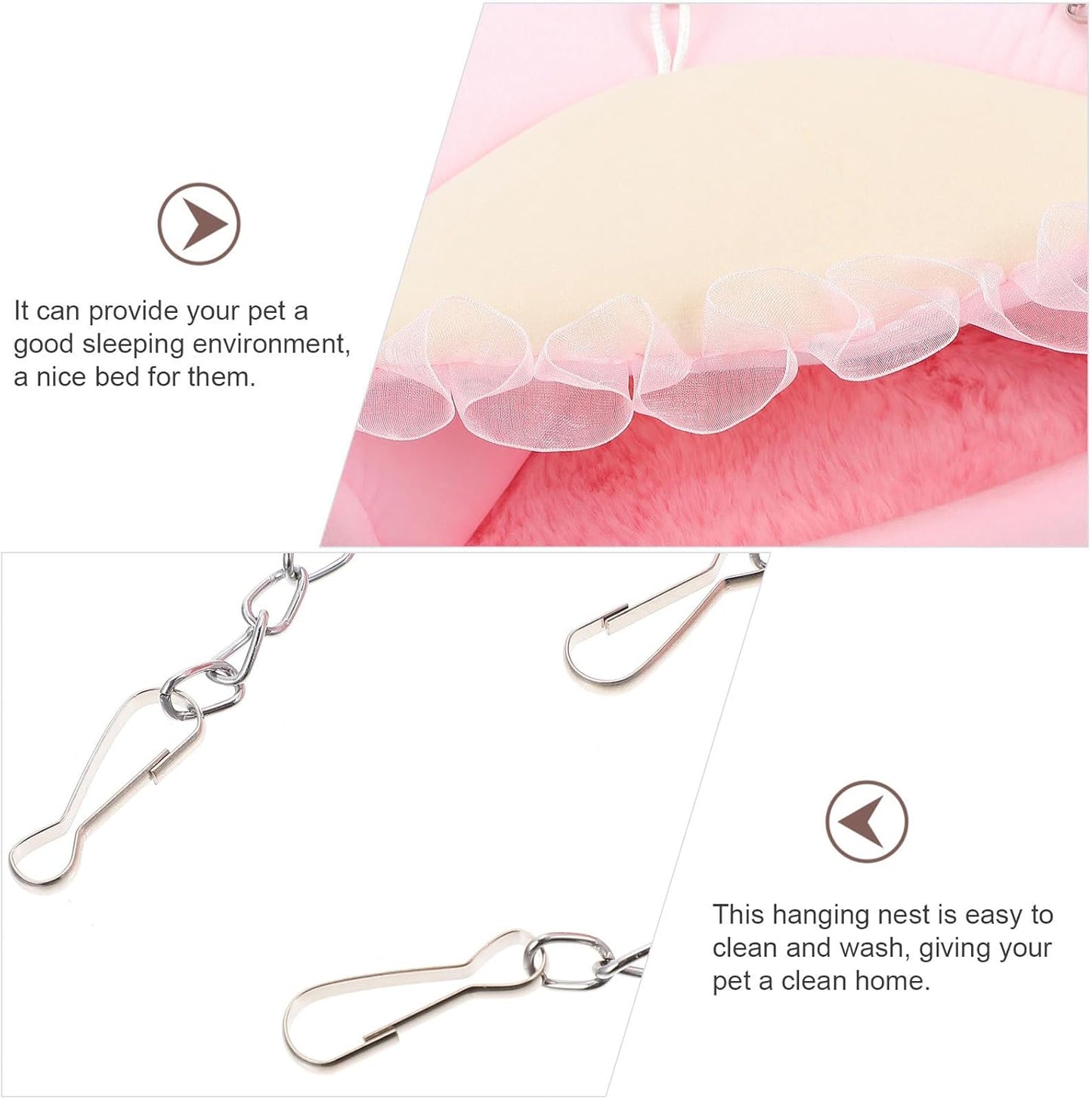 Sugar Glider Hanging Nest and Hamster Tunnel Bed, Warm Soft Hanging Hammock for Small Pets, Pink L Size, Comfortable Sleeping Hideout for Hamsters, Squirrels, and Sugar Gliders