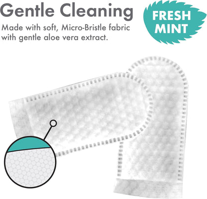 Petkin Fingertip Tooth Wipes for Dogs and Cats, 50 Finger Wipes - Slip-On, Snug Fit, Micro-Bristle Fabric - Cleans Teeth, Gums, Plaque & Tartar - Convenient, Ideal for Home and Travel - Fresh Mint