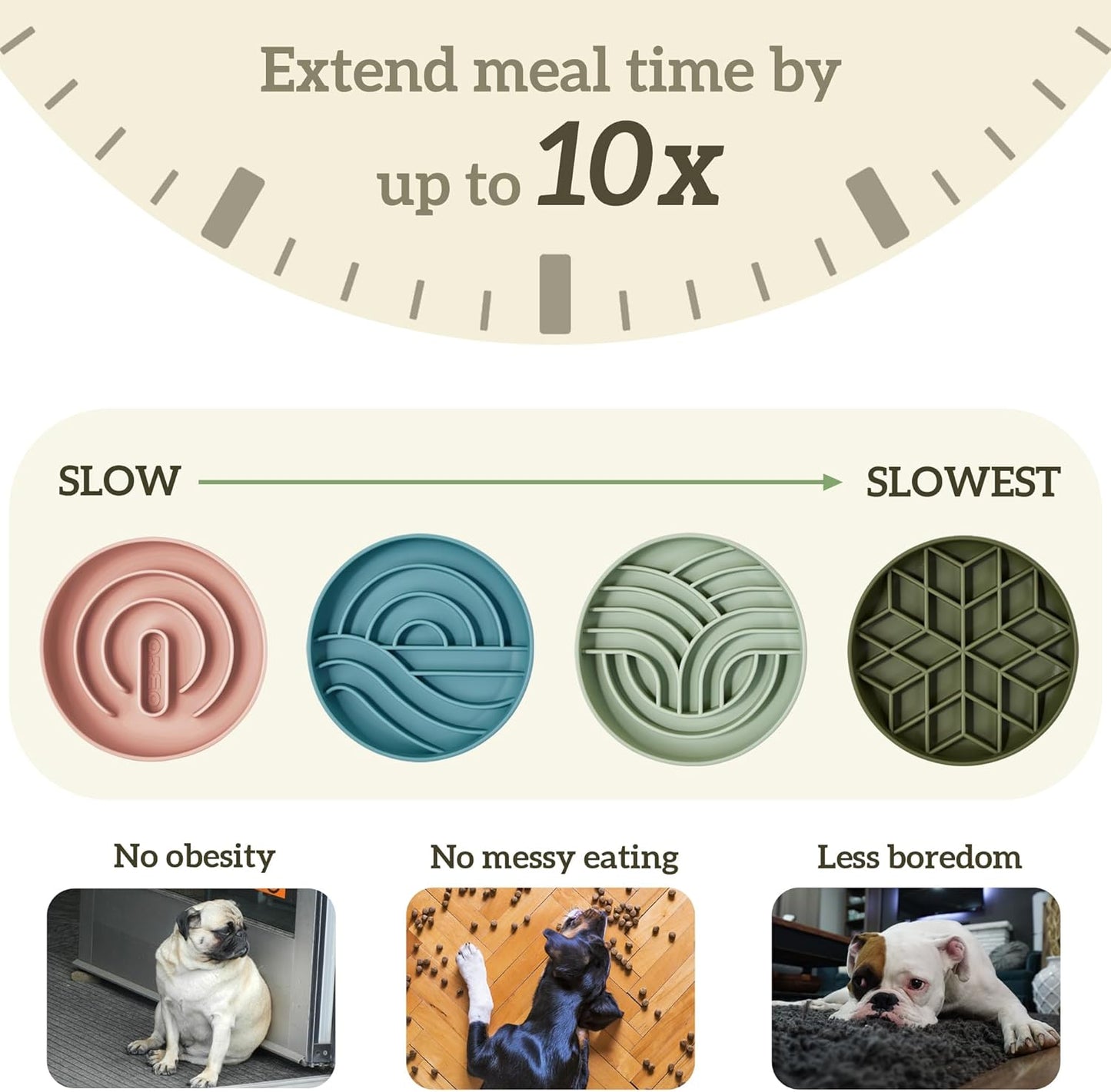 OHMO Slow Feeder Dog& Cat Bowl, Silicone Puppy Cat Food Bowl with Anti-Slip Suction Cup Slow Down Small Dogs Eating, Anti Choking (S-Diamond,Camo Green)