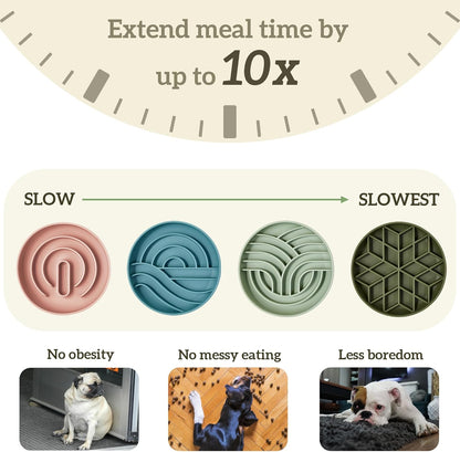 OHMO Slow Feeder Dog& Cat Bowl, Silicone Puppy Cat Food Bowl with Anti-Slip Suction Cup Slow Down Small Dogs Eating, Anti Choking (S-Diamond,Camo Green)