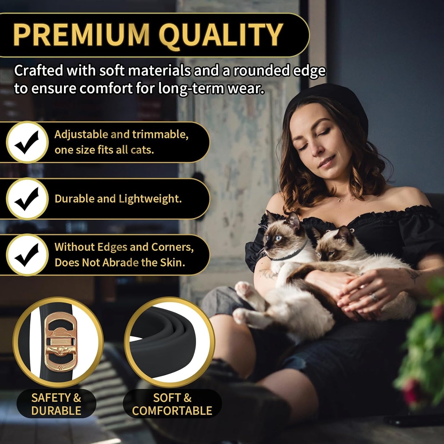 YOTANGO 4 Pack Flea Collar for Cats, 32 Months Flea and Tick Prevention for Cats, Waterproof Cat Fleas Collar, Cat Fleas and Ticks Treatment, Adjustable Tick Collars for Kittens-Black