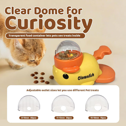 Interactive Clownfish Dog Treat Dispenser Toy with Spinning Tail, Puzzle Slow Feeder for Dogs & Cats, Treat Dispensing Food Puzzle Feeder, Includes Cleaning Cloth & Brush (Blue)