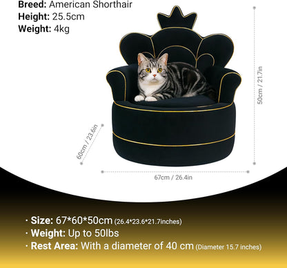 Premium Pet Sofa – Holland Velvet Dog and cat Throne Chair, Black & Gold Design, Cozy & Soft, Scratch-Resistant & Durable, Perfect for Home Décor & Pet Lovers