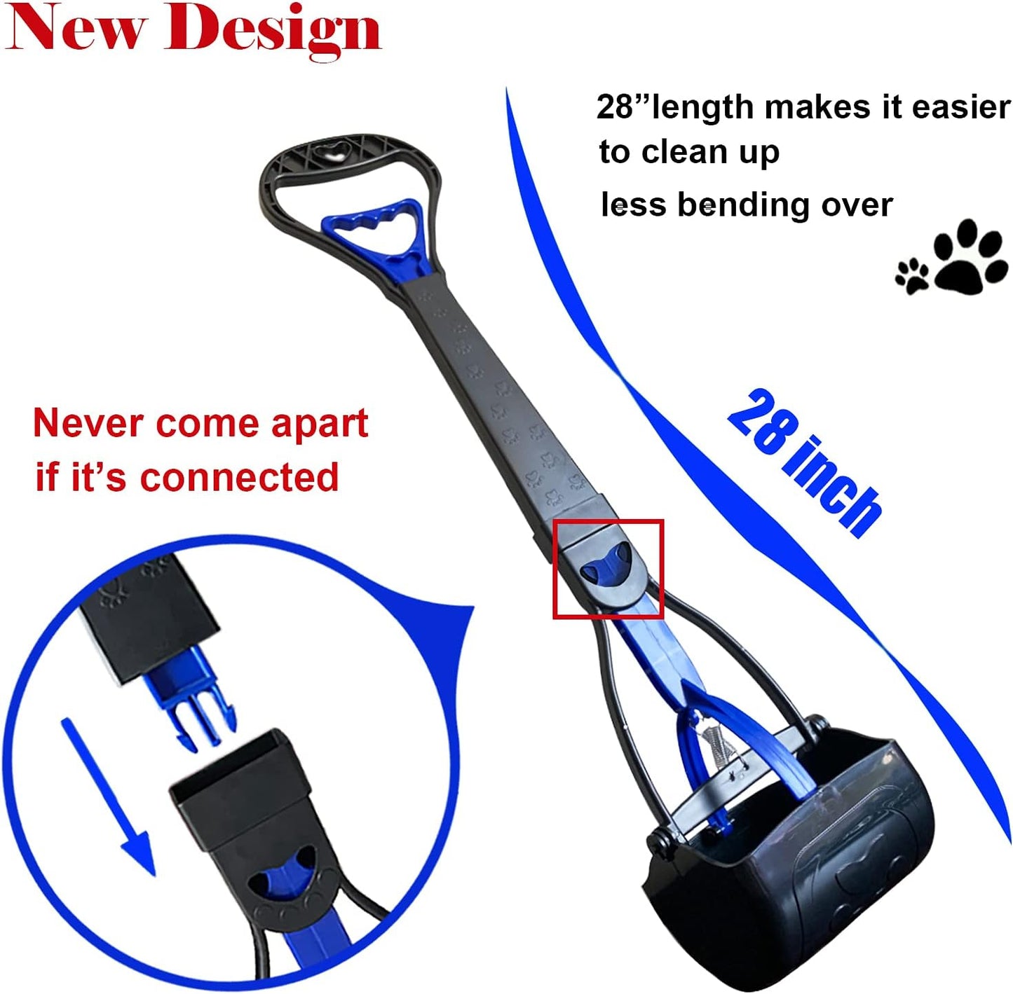 Non-Breakable Pooper Scooper for Large Medium & Small Dogs Heavy Duty, 28“Long Handled Dog Poop Scooper for Grass,Durable Dog Poop Pick Up Tool, Poop Grabber