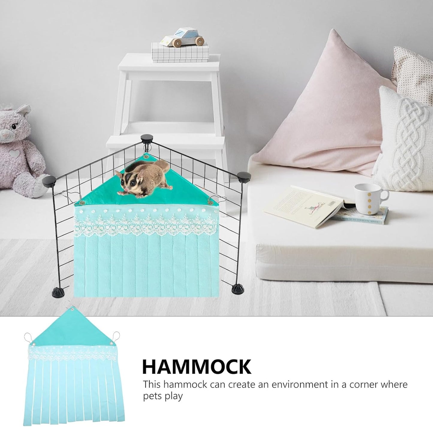 Kisangel Hamster Huts and Guinea Pig Hideout Hammock Polar Fleece, Small Animal Nest for Cage Corner, Mint Green Concealed Pet Shelter for Hamsters and