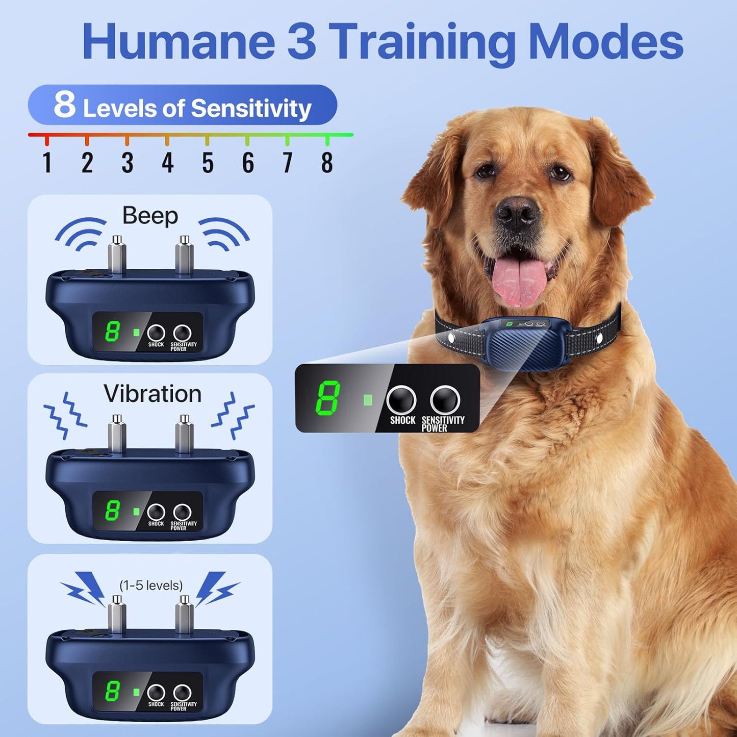 Dog Bark Collar, Automatic Bark Collar with 8 Sensitivity, Rechargeable Anti Barking Collar with 3 Training Modes Beep Vibration，Waterproof Smart No Bark Collar for Large Medium Dogs-P4