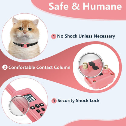 Cat Shock Collar Smallest Cat Training Collar with Remote 2000ft Range Electric Cats Bark Collar with Shock, Vibration, Beep 3 Modes to Stop Meowing, Waterproof, Rechargeable,Pink
