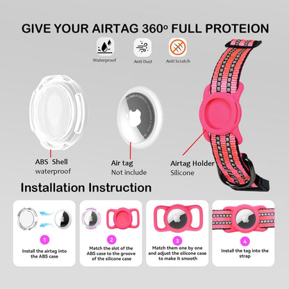 Reflective Dog Collar with Apple AirTag Holder & QR Code Pet ID Tag,Soft Nylon Adjustable Dog Tracker Collar with Safety Lock for Large Dogs(Rose Red, L)