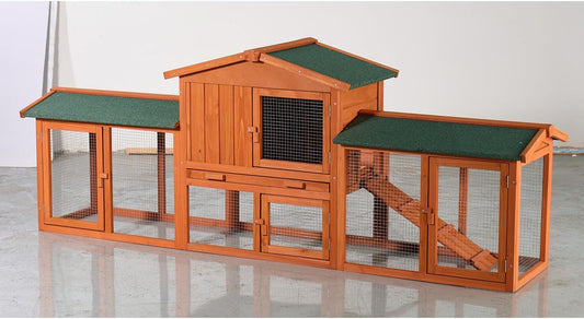 Large Wooden Rabbit Hutch Wood Green Fir Wood Construction Outdoor Lawn, Porch Weather-Resistant Design