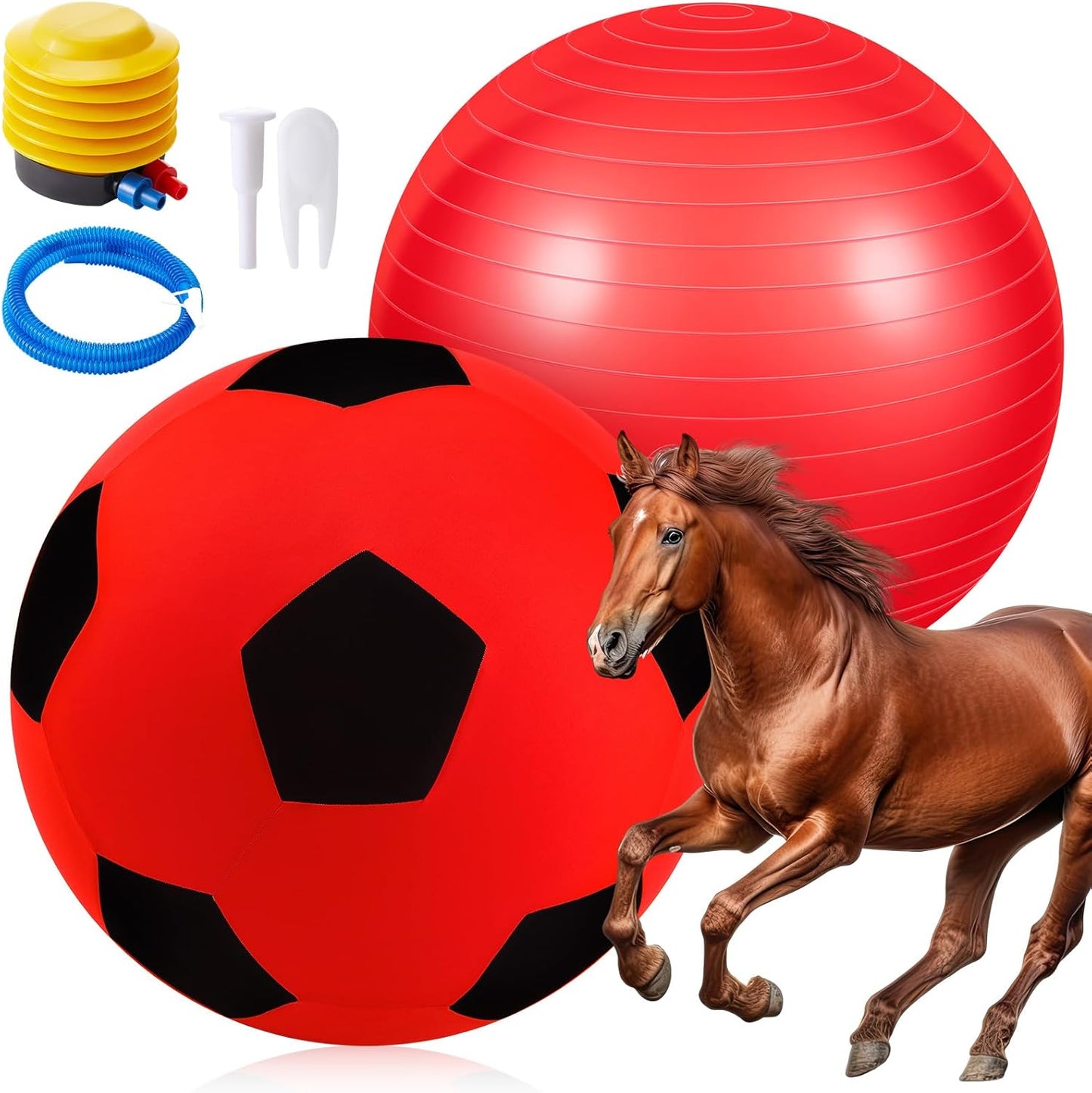 30 Inch Giant Herding Ball with Cover Anti Burst Ball Please Watch VCR for How to Inflation Horse Toys for Horses Stall Entertainment Play, Pump Included(Red Black, Classic)