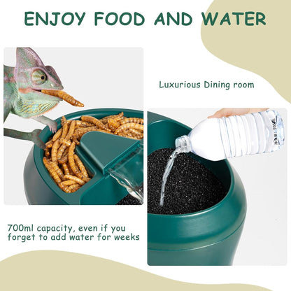 Reptile Water Drinking Fountain, Automatic Circulation, Low Noise, Energy Saving, Feeding Trough Included, Waterfall Design, Adjustable