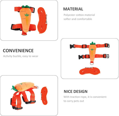 Cat Harness Leash Set with Cartoon Bunny Design, Wear-Resist Adjustable Kitten Harness and Outdoor Pulling Strap, Size S Carrot Pattern for Small Cats and Kittens