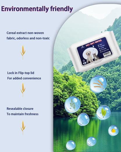 Dog Wipes for Paws and Butt – 80ct Unscented Hypoallergenic Pet Wipes for Dogs & Cats – Extra Thick, Rinse-Free Deodorizing Grooming Wipes for Face, Ears & Sensitive Areas – Travel Pack