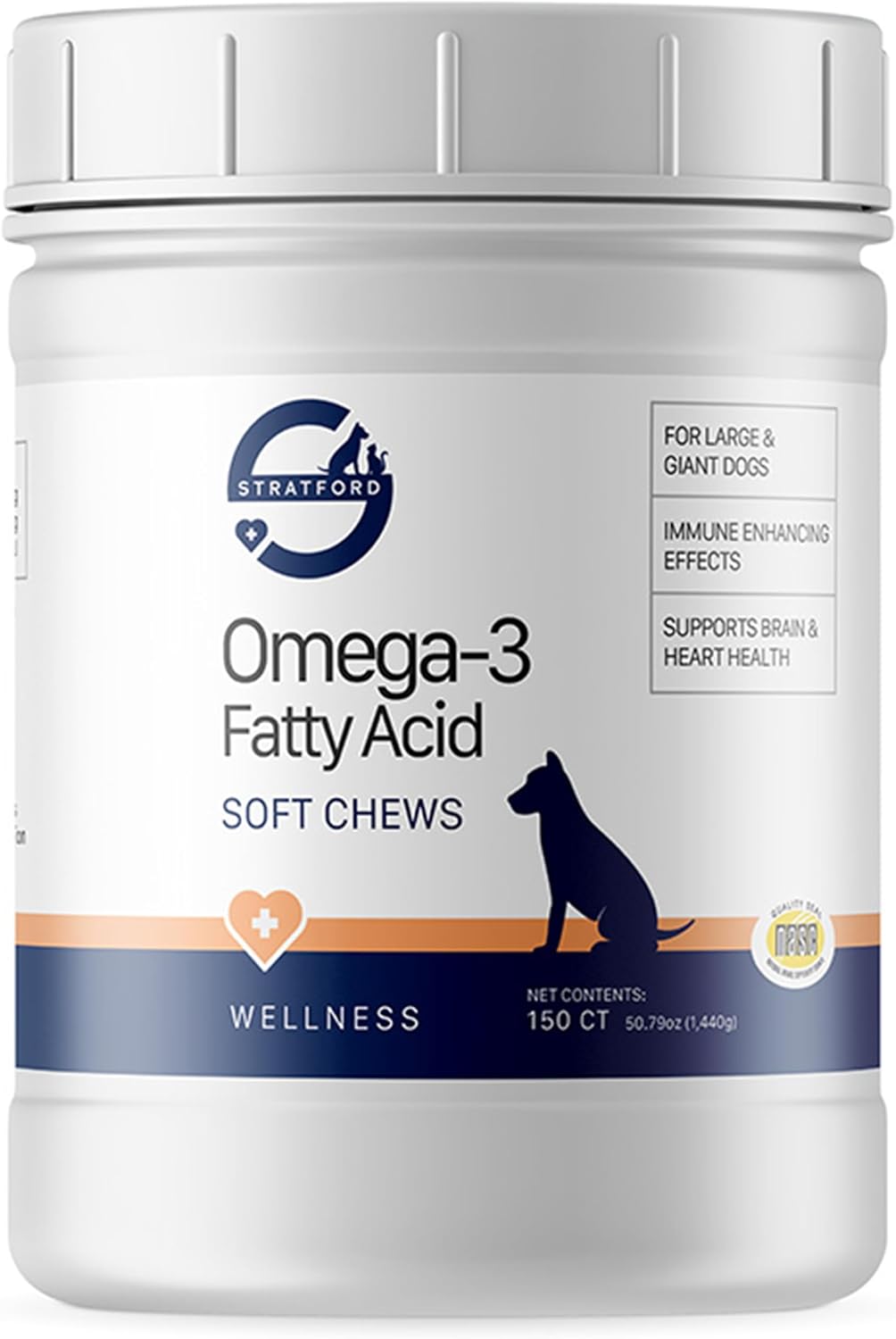 Stratford Pharmaceuticals EZ Chew Omega 3 Fatty Acid Soft Chew Max Strength - Dog Omega 3 Supplement - Soft Chew Treats with Fish Oil for Dogs - Large and Giant Dogs - 150 Soft Chews