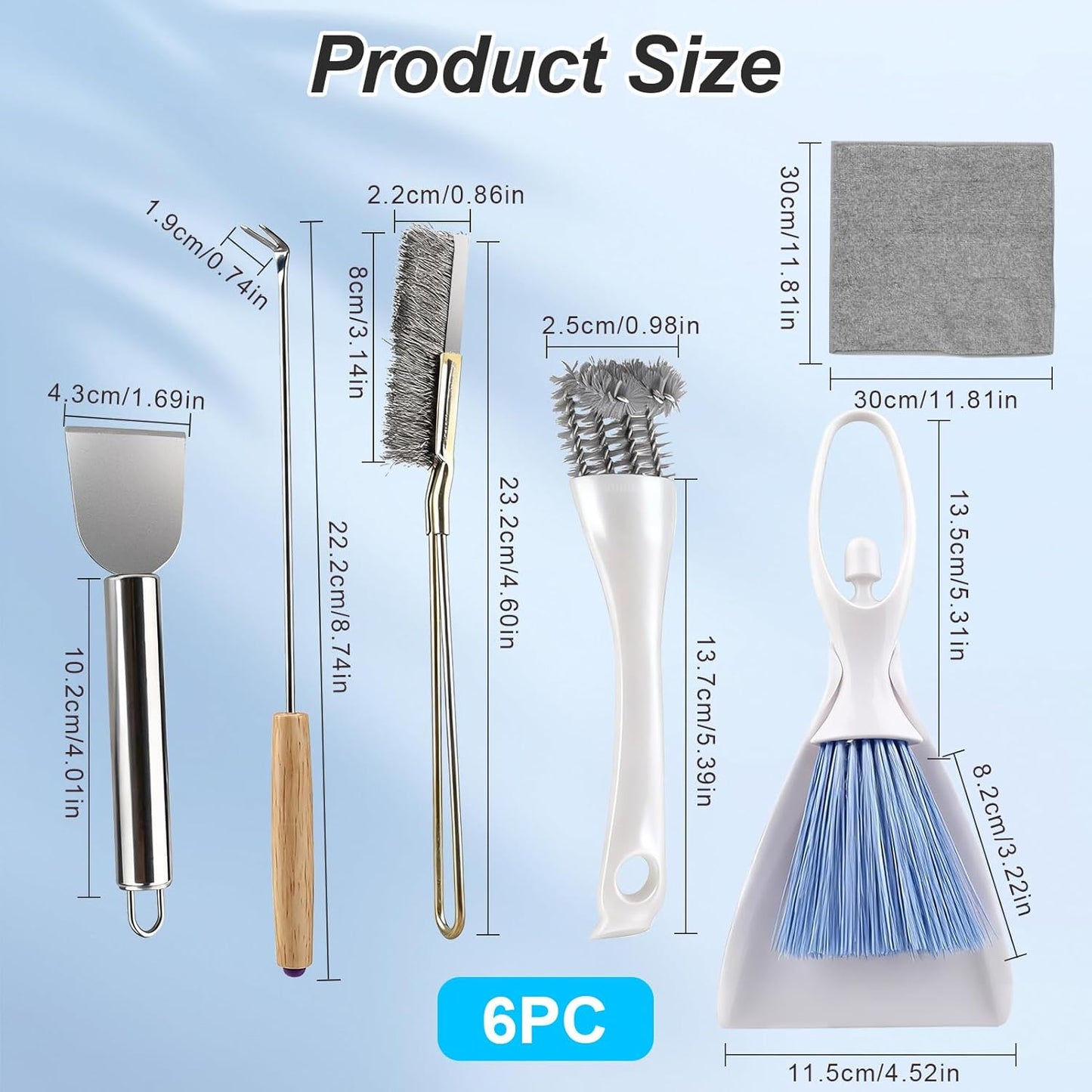 6 PCE Set Bird Cage Cleaner with Cleaning Towel, Stainless Steel Poop Remover & Cage Cleaning Brush Tools, Complete Bird Cage Accessories for Parakeet & Small Animal Cage Cleaning